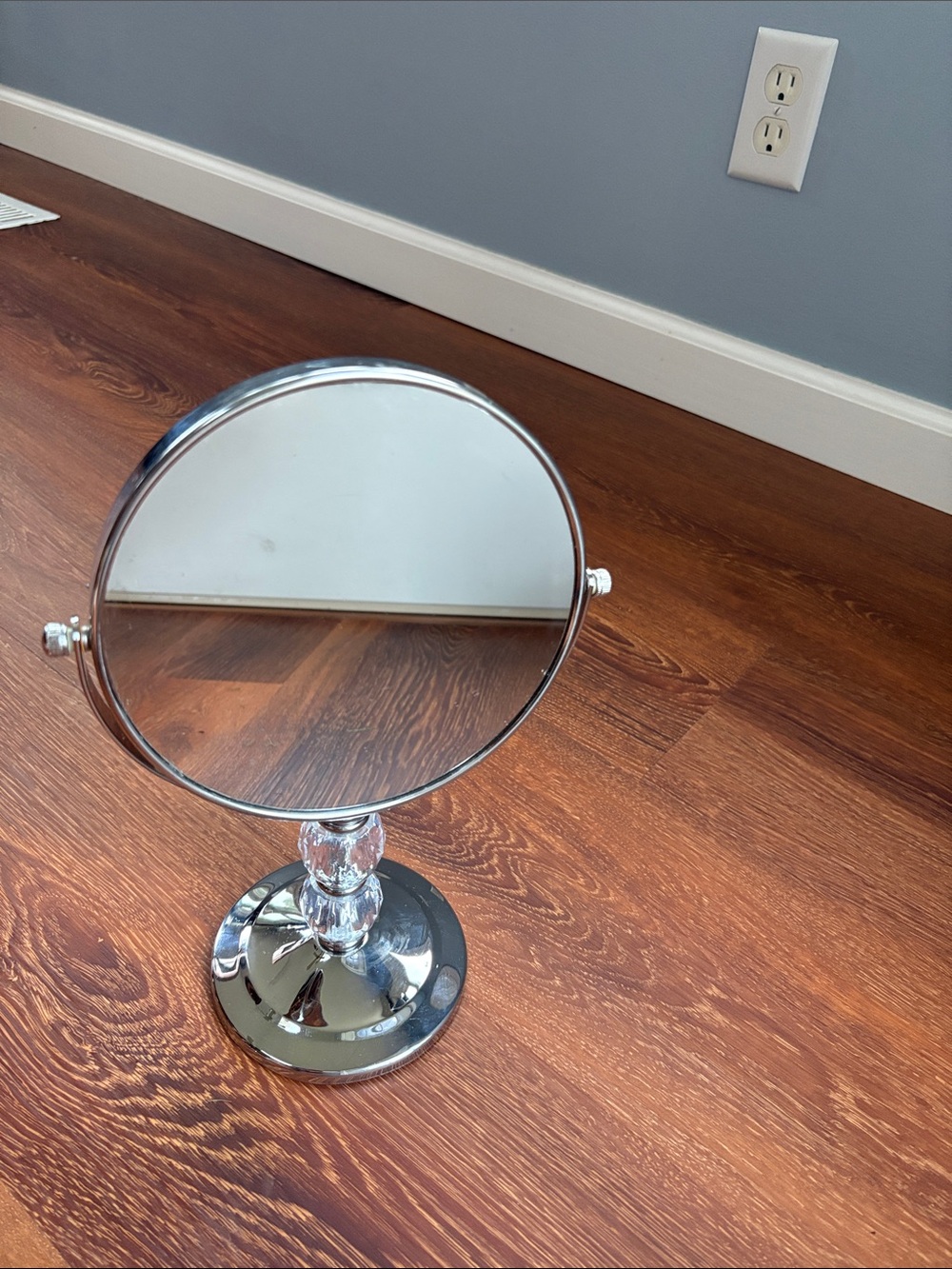 Chrome Double-Sided Vanity Mirror with Crystal Detail - Silver